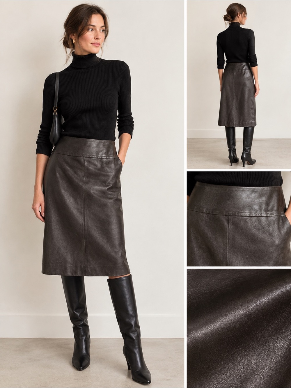 J. Crew SAMPLE Deep Chocolate Leather A-Line Midi Skirt